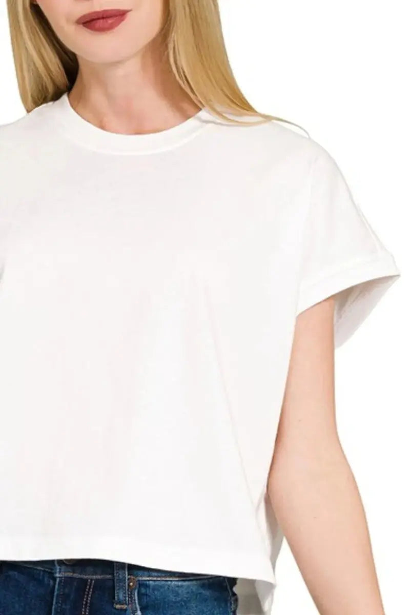 T-Shirts Trendsi Cotton Crop Tee Women's Casual Top USA Made Soft Basic T-Shirt