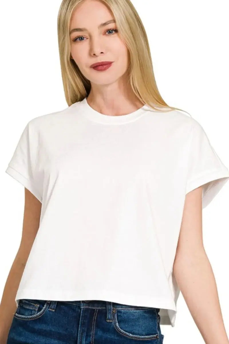 T-Shirts Trendsi Cotton Crop Tee Women's Casual Top USA Made Soft Basic T-Shirt