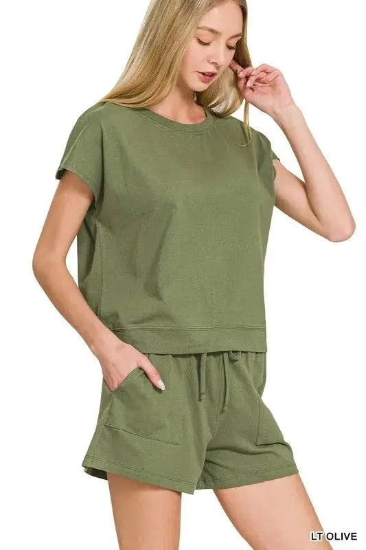 Women's Loungewear Set - Soft Cotton - Top & Shorts