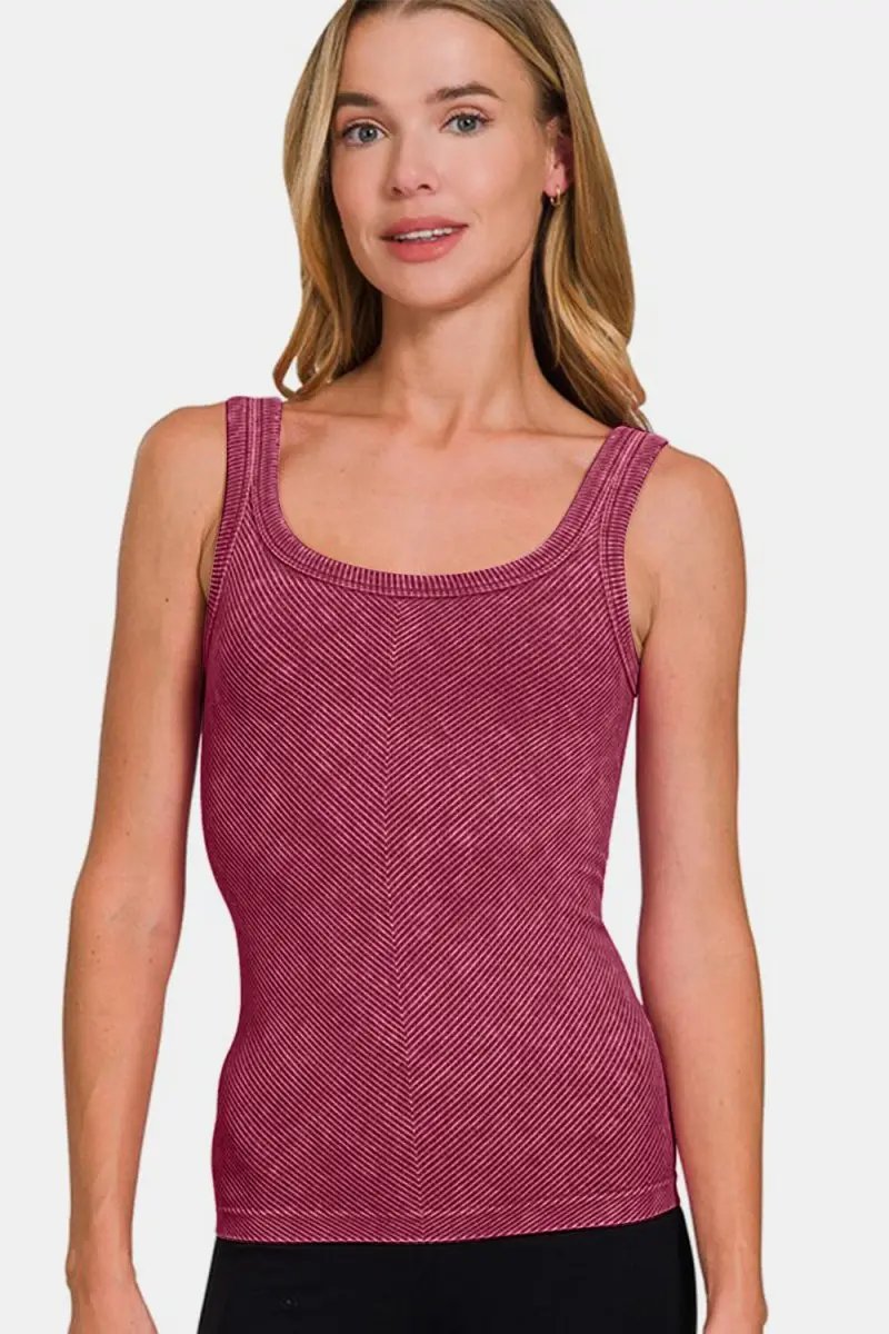 T-Shirts Trendsi Ribbed Tank Top Women's Stylish Layering Basic Essential Soft