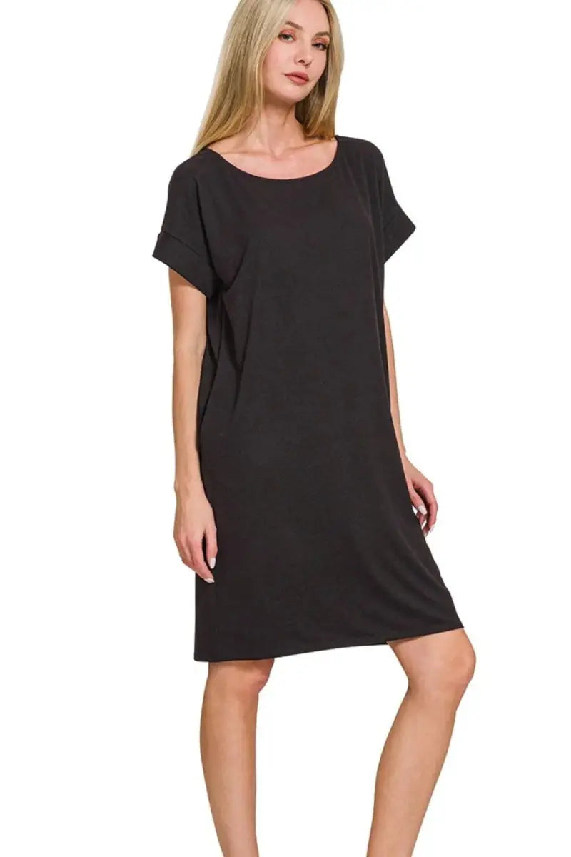 Dresses Trendsi Rolled Sleeve Dress Women's Casual Everyday Comfy Basic Dress