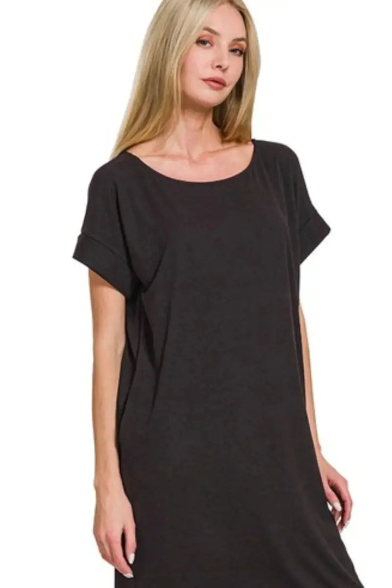 Dresses Trendsi Rolled Sleeve Dress Women's Casual Everyday Comfy Basic Dress