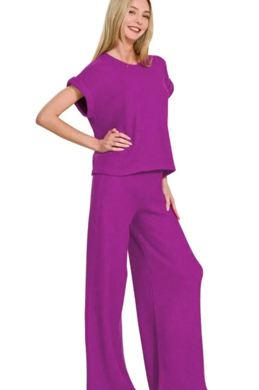 Conjunto de Loungewear para Mujer - Manga Enrollada Cómoda - Corte Holgado