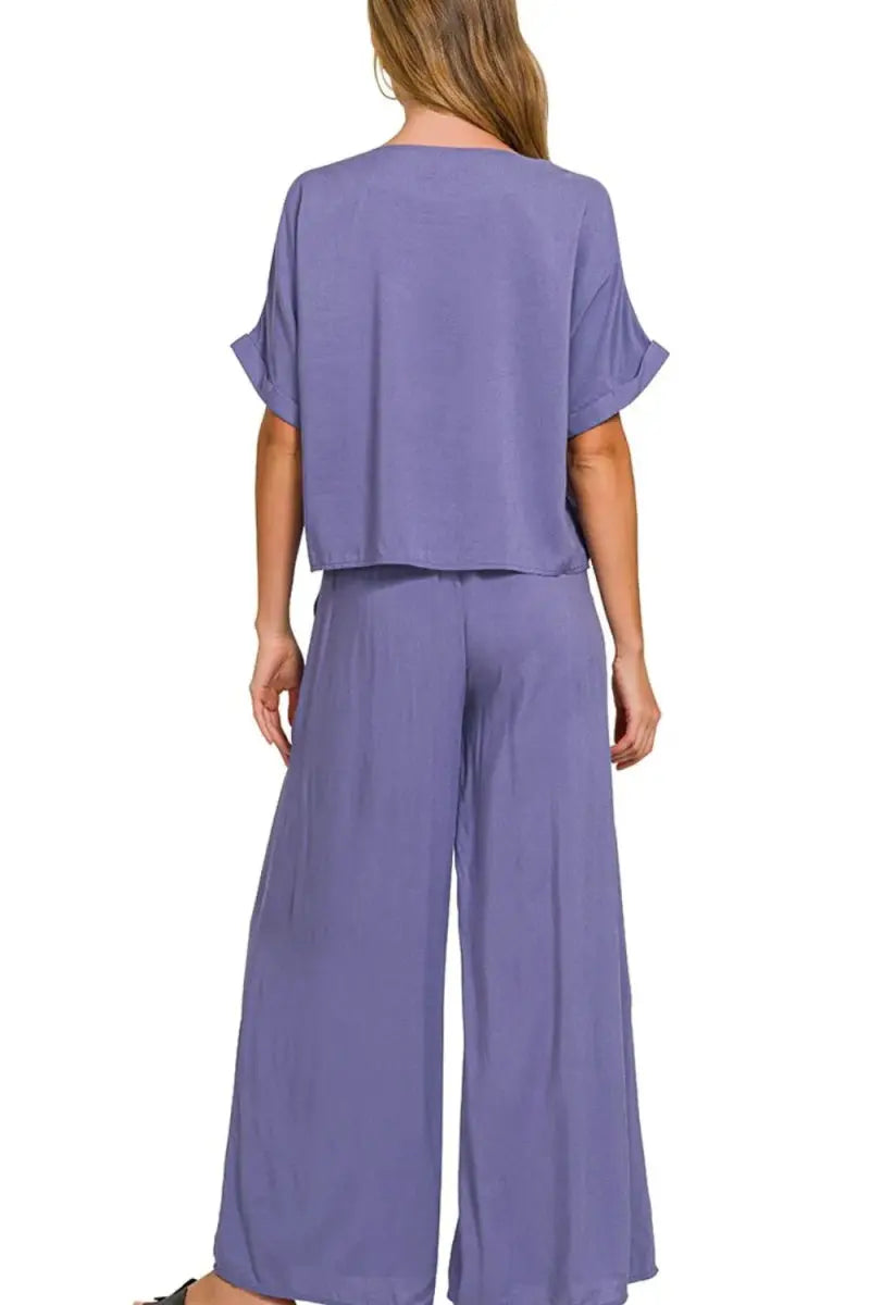 Women's Loungewear Set - Comfy Soft - Wide Leg Round Neck