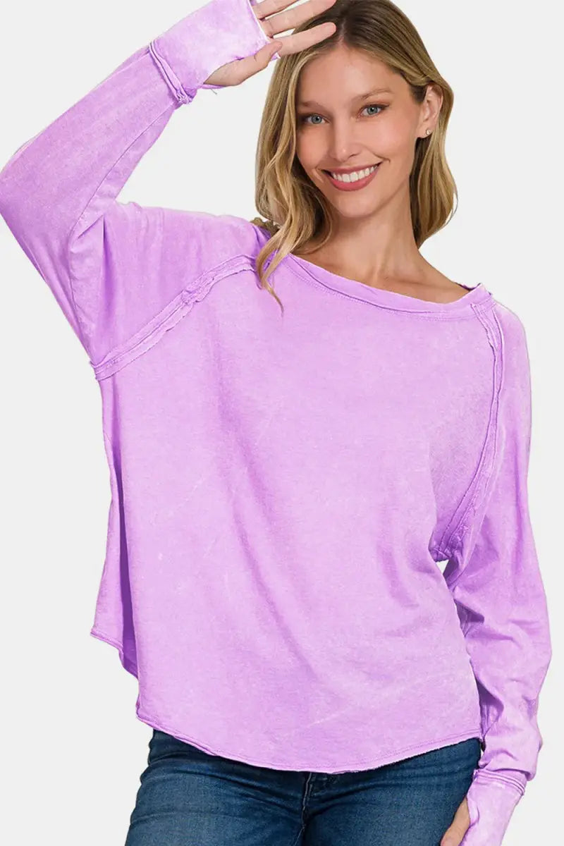 Women's Long Sleeve T-Shirt Women's T-Shirt - Layering Long Sleeve Thumbhole Top - Round Neck
