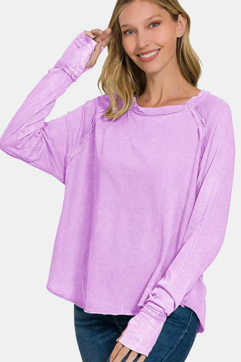 Women's Long Sleeve T-Shirt Women's T-Shirt - Layering Long Sleeve Thumbhole Top - Round Neck