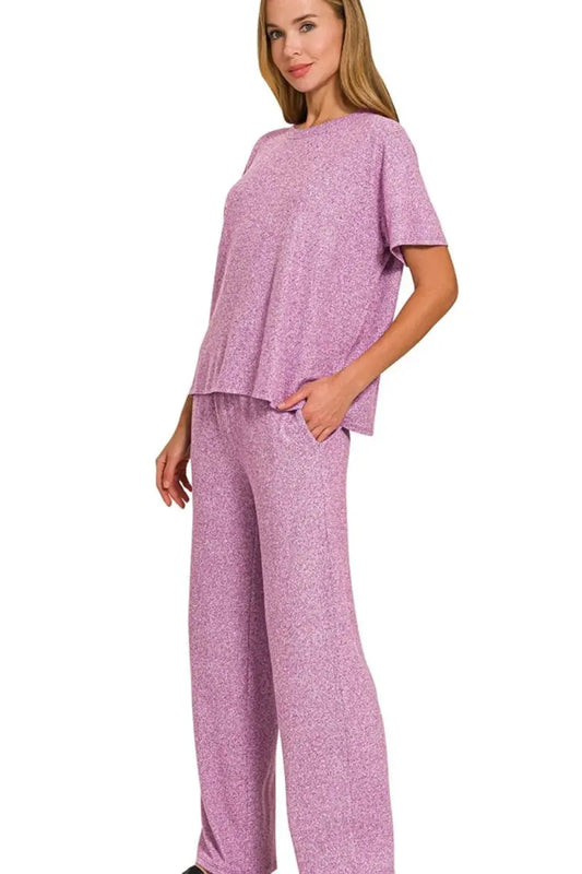 Conjunto de salón para mujer - Tejido suave y cómodo - Estilo pijama melange