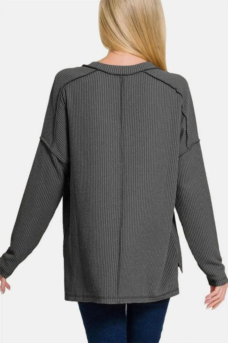 Women's Long Sleeve Top Women's V-Neck Long Sleeve Top - Soft Texture & Unique Seam - Casual Style