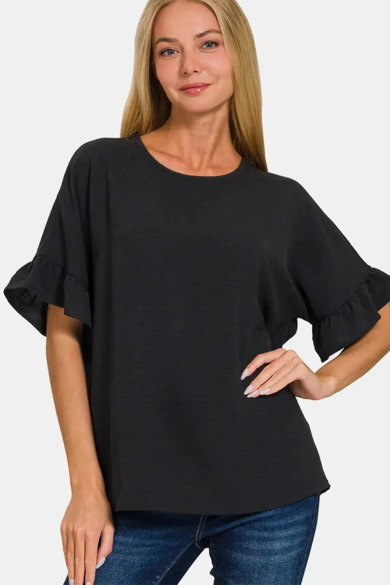 Women's Casual Tee V-Neck Tee - Flutter Sleeve, Soft & Comfy - Casual Style