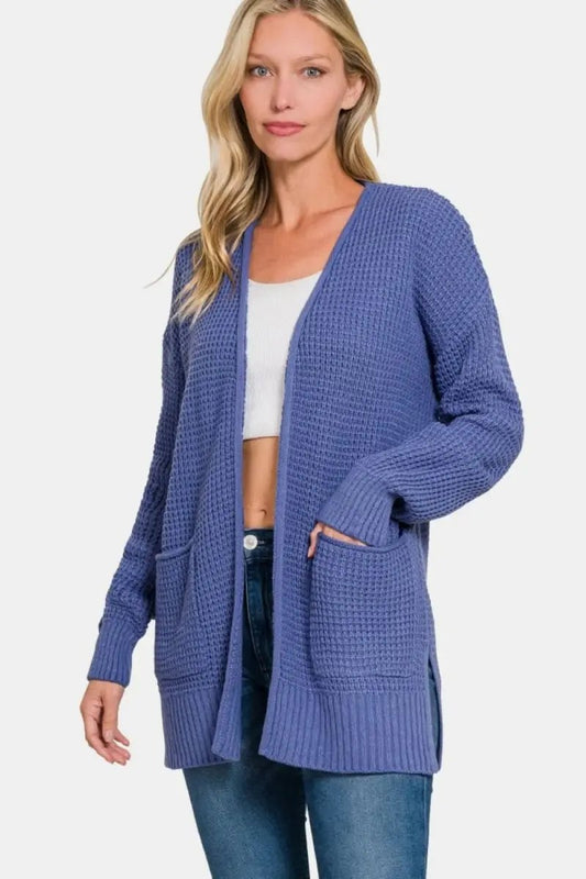 Sweaters Tendencias Cárdigan de punto gofre para mujer Suéter superpuesto frontal abierto cómodo