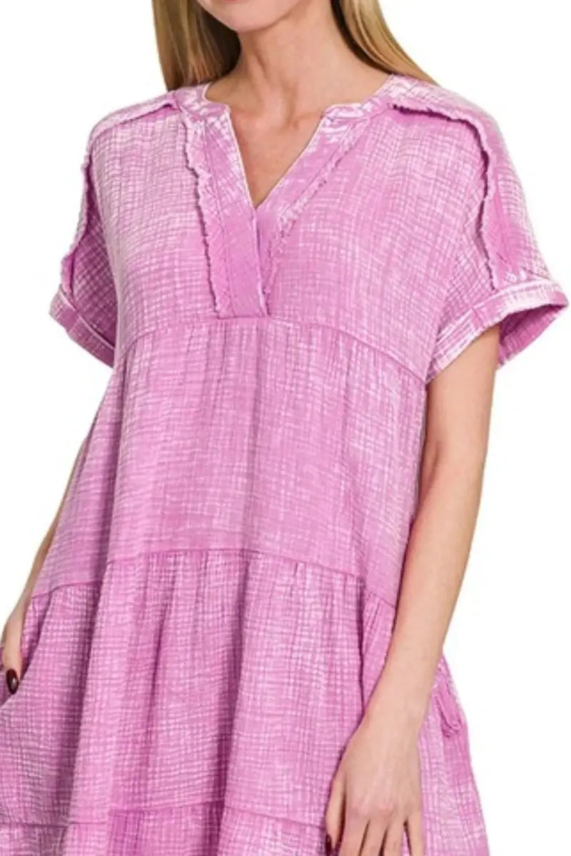 Women's Casual Dress Women's Dress - Lightweight Gauze V-Neck - Casual Summer Raw Edge