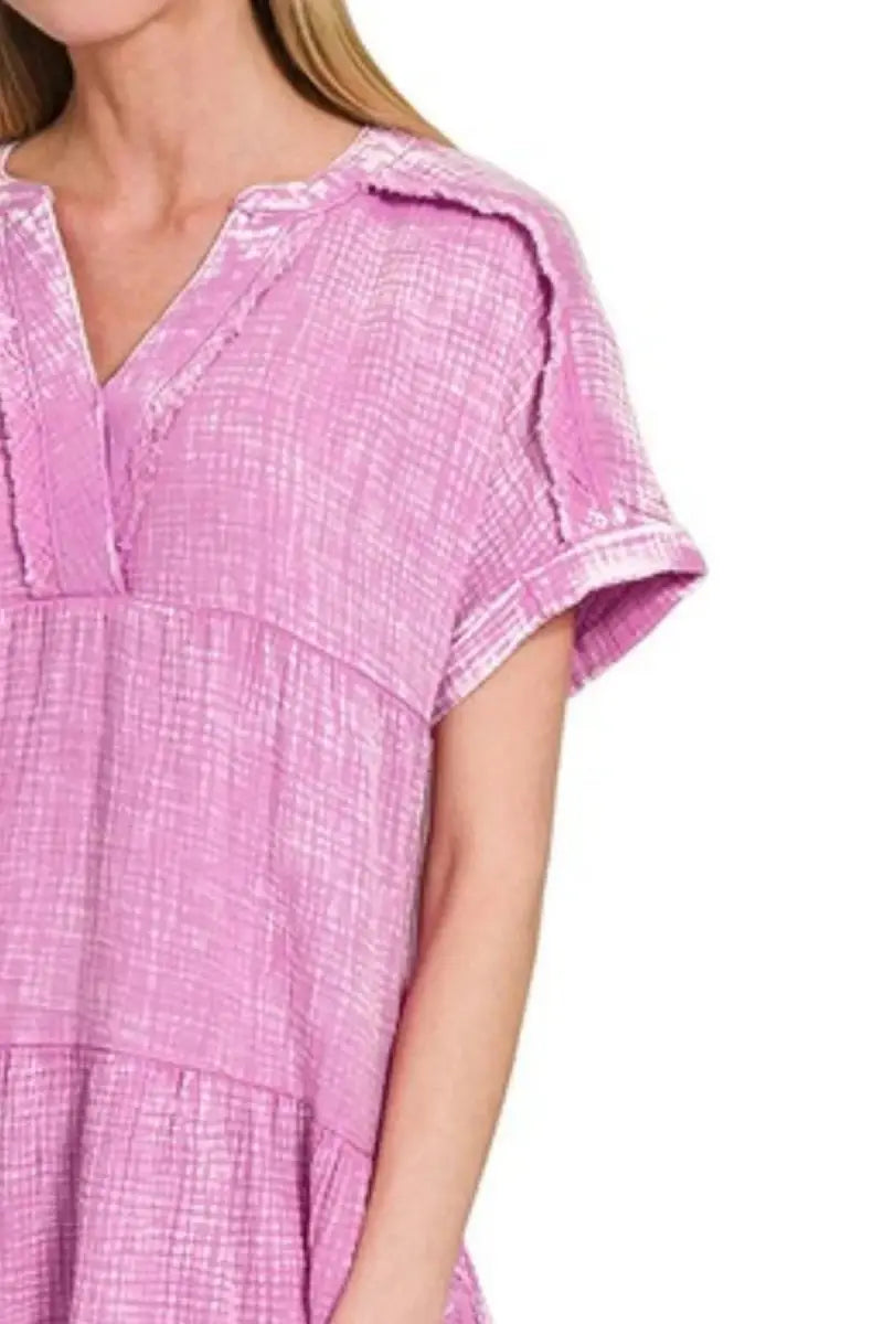 Women's Casual Dress Women's Dress - Lightweight Gauze V-Neck - Casual Summer Raw Edge