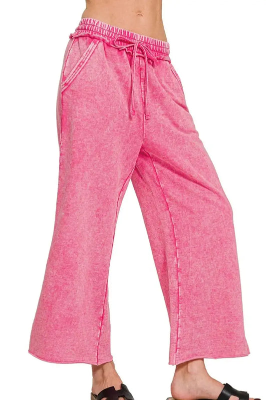 Pantalones de salón de pierna ancha cómodos con bolsillos Trendsi French Terry Palazzo para mujer