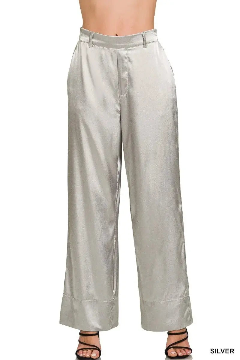 Trendsi Satin Wide-Leg Pants Women's Elegant Chic Style Flowy Bottoms