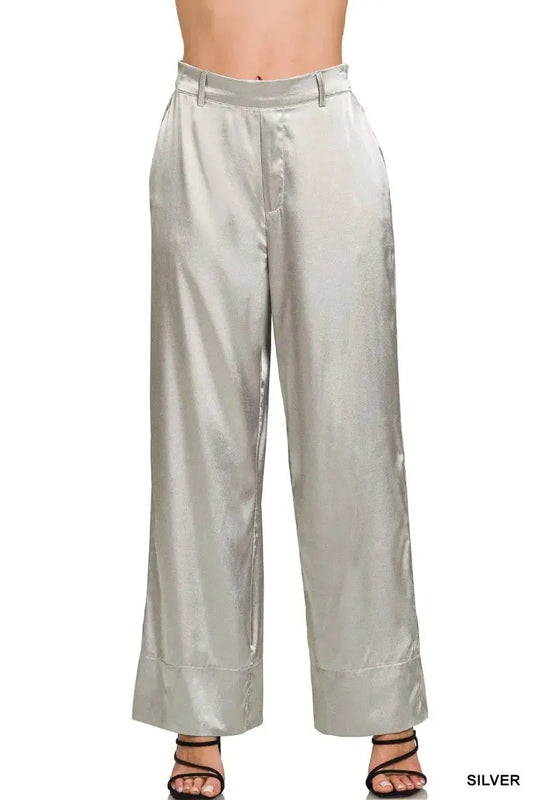 Trendsi Satin Wide-Leg Pants Women's Elegant Chic Style Flowy Bottoms