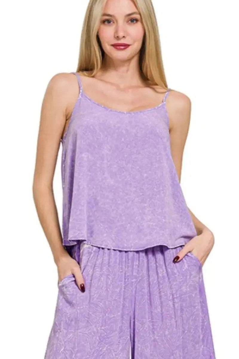 Women's Loungewear Set Women's Acid Wash Cami & Pants Set - Two Piece