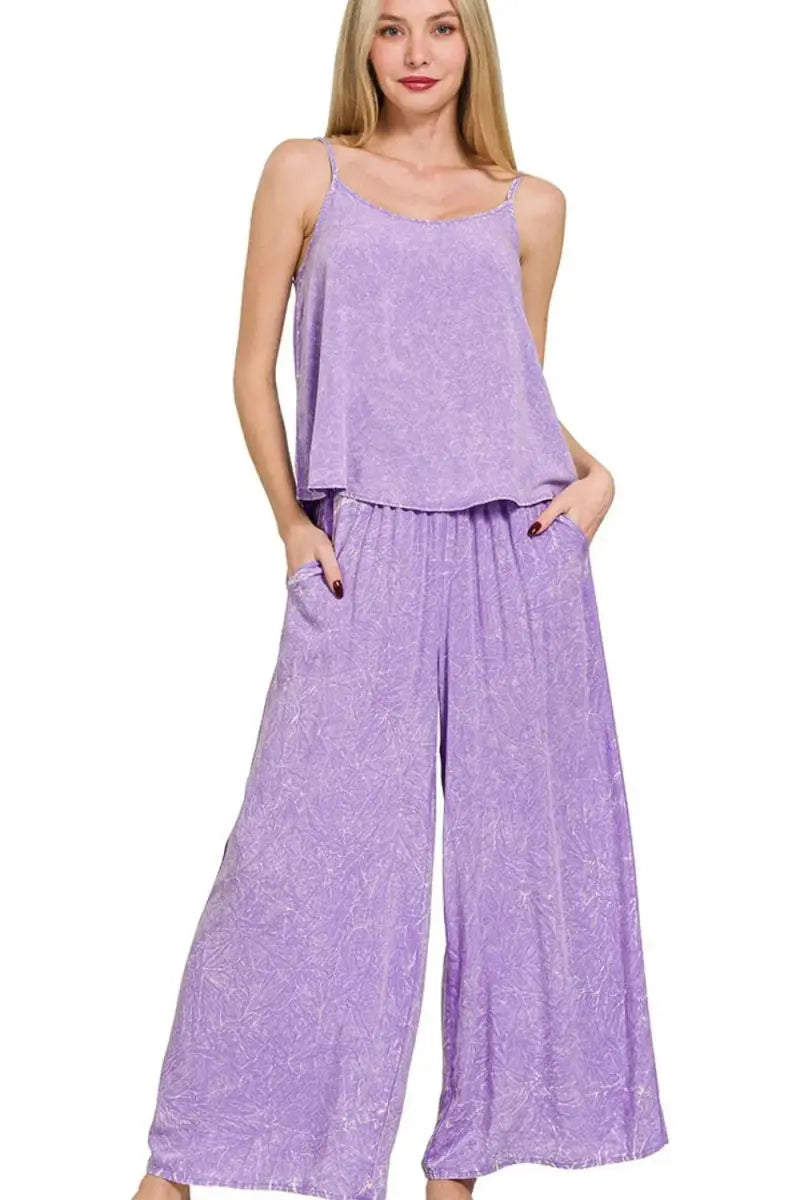 Women's Loungewear Set Women's Acid Wash Cami & Pants Set - Two Piece