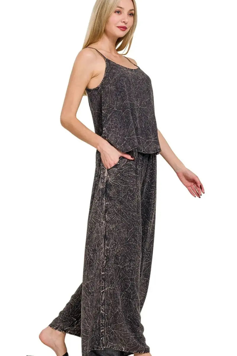 Women's Two Piece Set Women's Cami & Pants Set - Acid Wash Two Piece