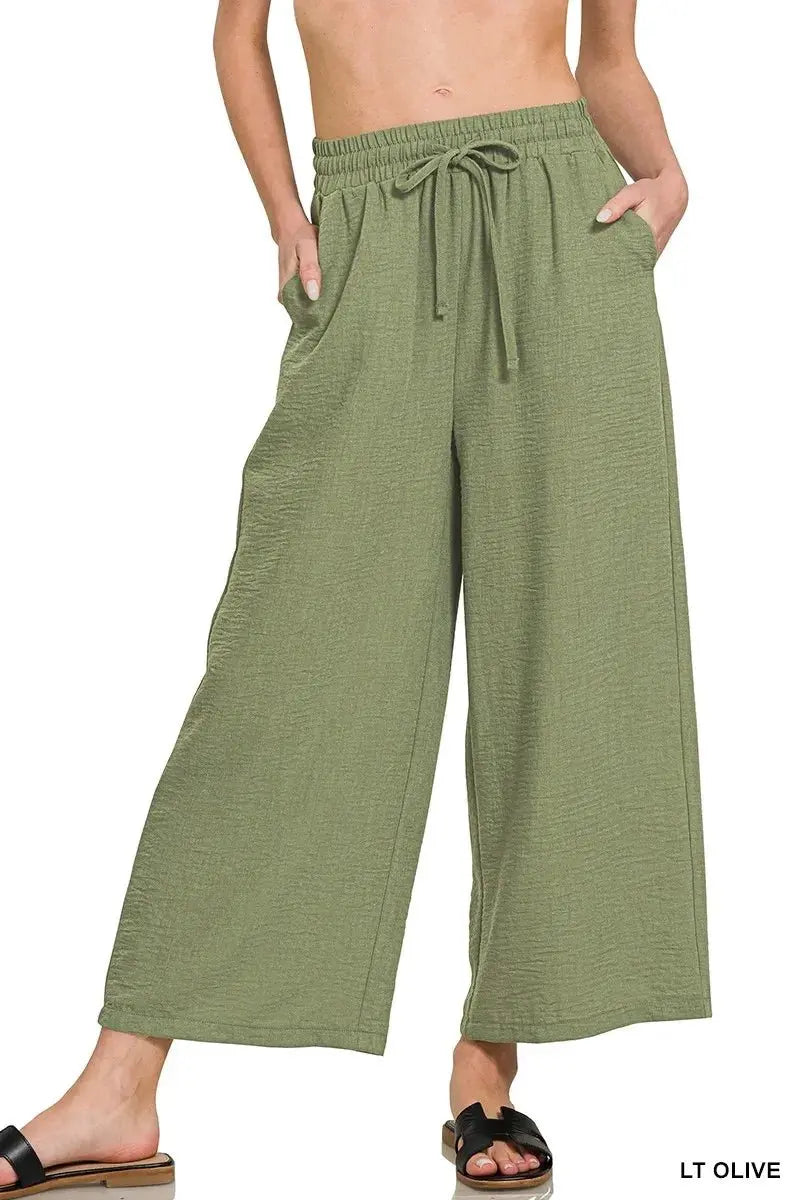 Trendsi Crepe Cropped Pants Women's Casual Elastic Waist Comfy Lightweight