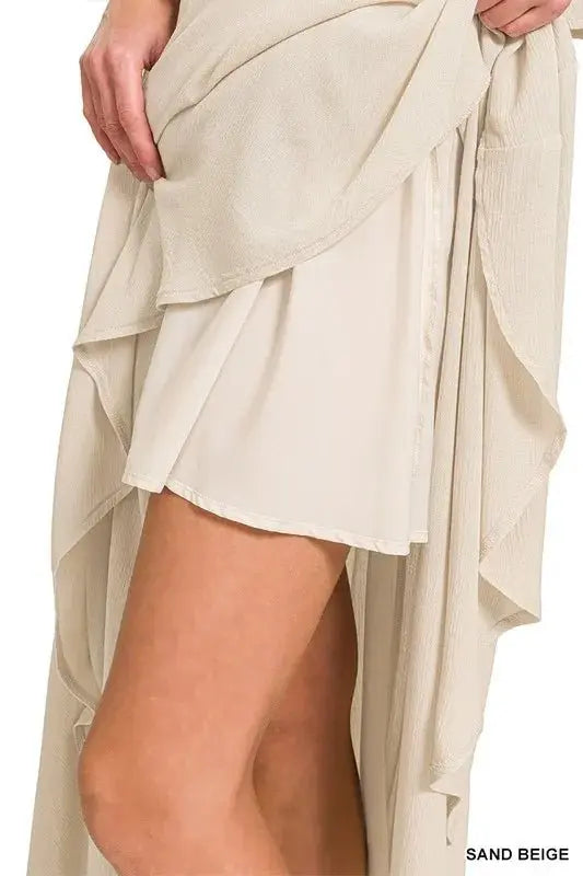 Two-Piece Set Gauze Crop Top & Skirt Set - Crinkle, USA Made - Casual