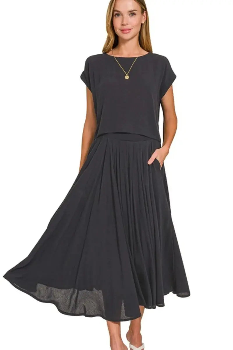 Women's Two-Piece Set Crop Top & Skirt Set - Crinkle Gauze - Casual Two-Piece
