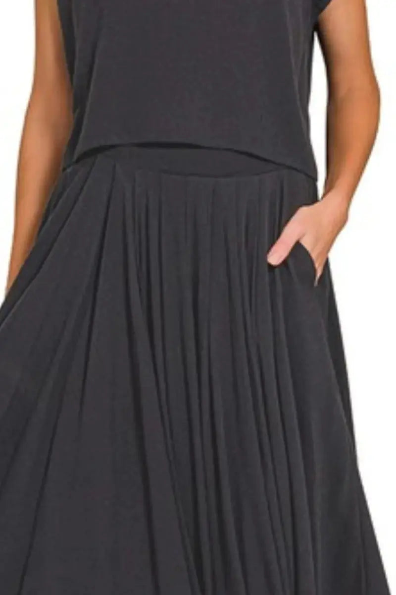 Women's Two-Piece Set Crop Top & Skirt Set - Crinkle Gauze - Casual Two-Piece