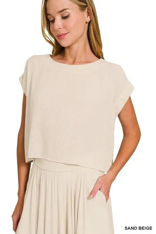 Two-Piece Set Gauze Crop Top & Skirt Set - Crinkle, USA Made - Casual