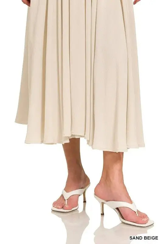 Two-Piece Set Gauze Crop Top & Skirt Set - Crinkle, USA Made - Casual