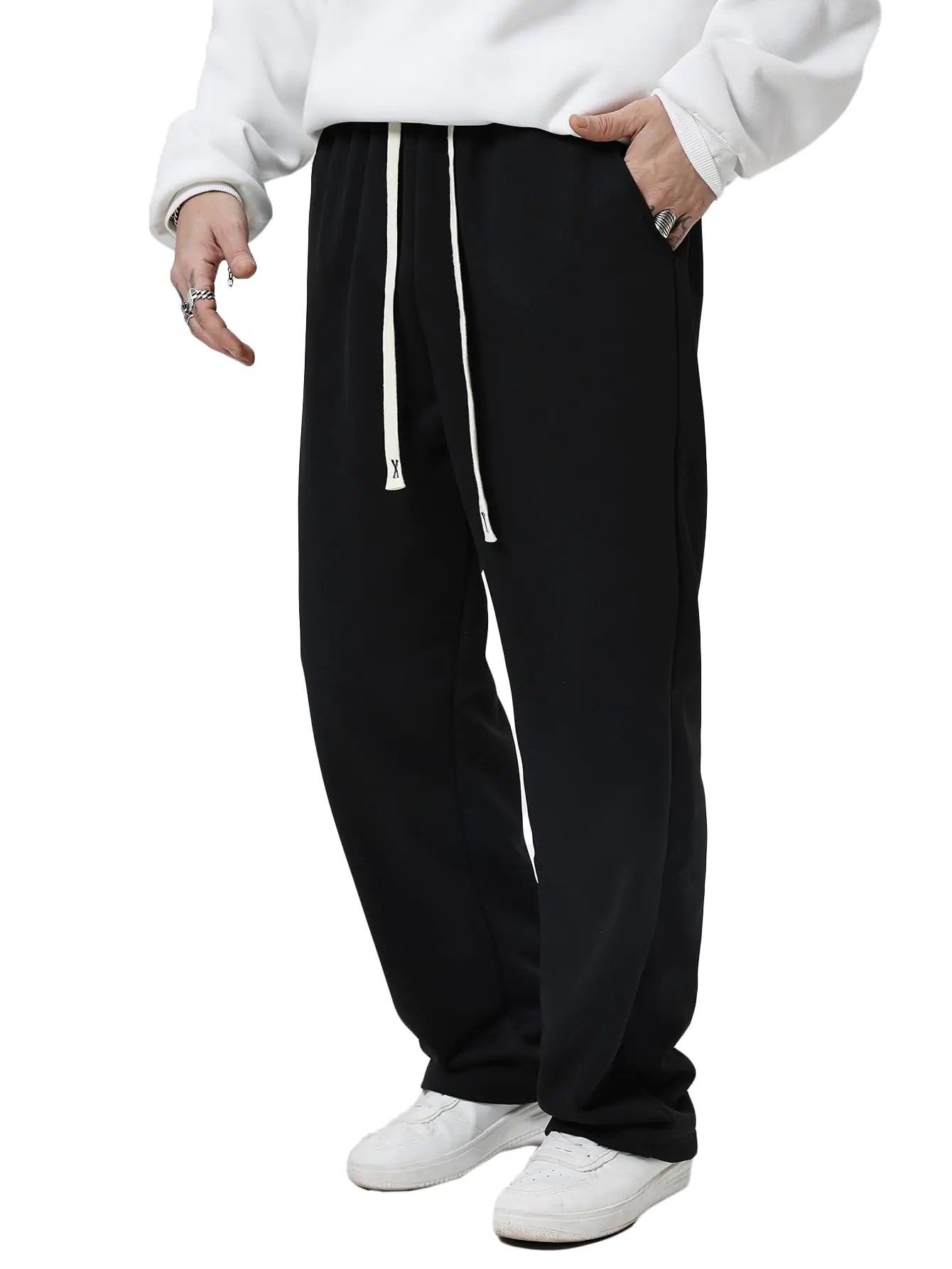 SOLY HUX Pantalones deportivos para hombre con bolsillos, joggers informales de pierna recta, pantalones deportivos con cordón en la cintura, ropa urbana, negros sólidos XXL