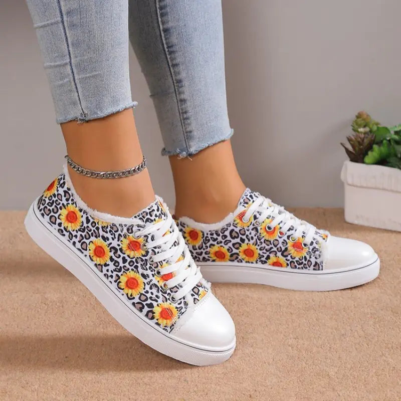 Zapatillas de lona bajas con estampado floral para mujer - Diseño transpirable