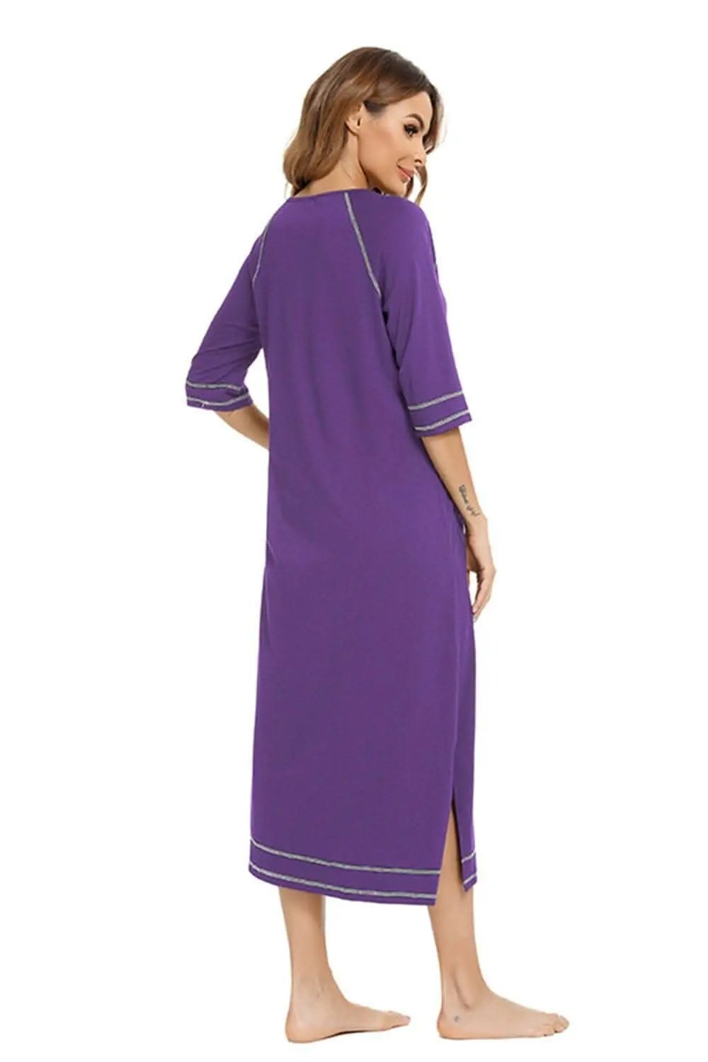 Elegant Zip Night Dress - With Pockets - Comfortable Style