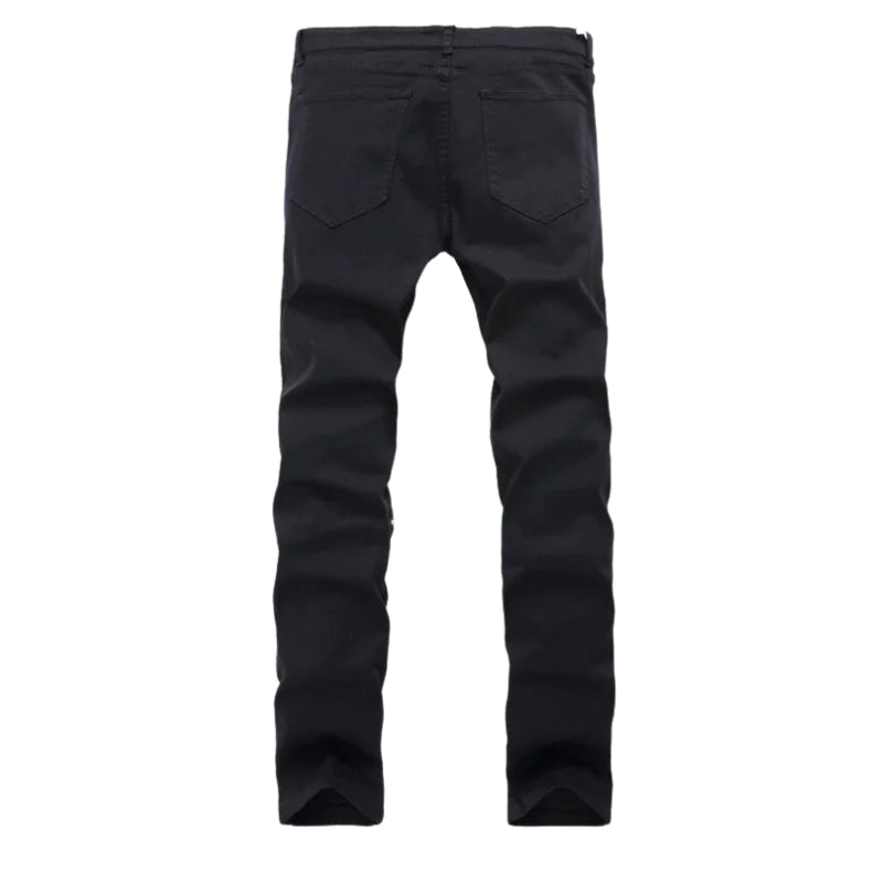 Zippered Holes Elastic Trend Denim Pants - # BOAA13410009