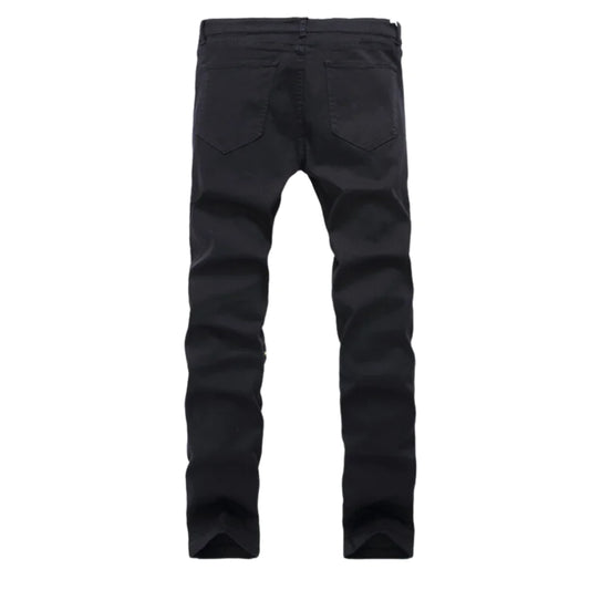 Zippered Holes Elastic Trend Denim Pants - # BOAA13410009