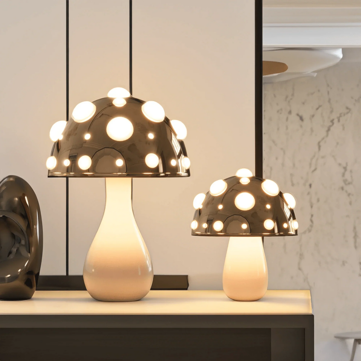 Zitake Gold Mushroom LED Table Lamp Cordless/Corded
